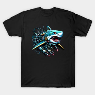 Underwater Tech Predator - Cybernetic Shark Pixel Art T-Shirt